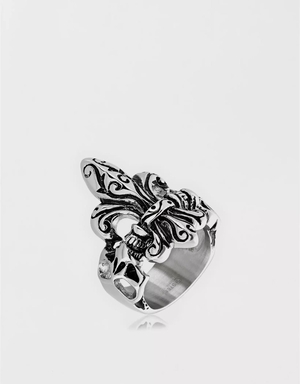 Bijoux American Eagle Antique Stainless Steel Fleur De Lis Skull Ring Argent Homme | HYM-38907160